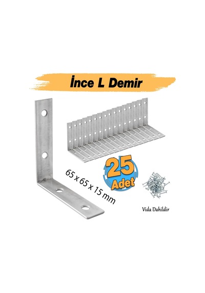 25 Adet Metal Köşebent 65x65x15 Mm İnce L Demiri Gönye Mobilya Duvar Sabitleme Bağlantı Aparatı 2 Adet Beyaz Kapı Stoperi Model