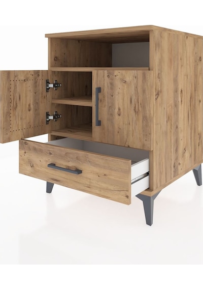 Kronos Komodin 3 Raflı Tek Çekmeceli 2 Kapaklı 60x59x80 Çam-çam Çam