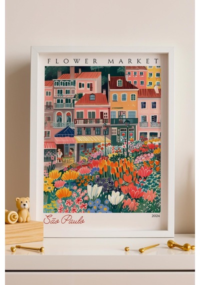Sao Paulo Brezilya Çerçeveli Tablo Seyahat Severlere Salon Ve Ofis İçin Estetik Duvar Dekoru Travel Flower Market