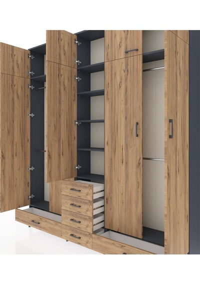 Arges Dolap 6 Raflı 6 Çekmeceli 4 Askılı 220x30x243 Antrasit-çam/çam Atlas Çam/atlas Çam Arges Dolap 6 Raflı 6 Çekmeceli 4 Askılı 220x30x243 Antrasit-çam/çam Atlas Çam/atlas Çam