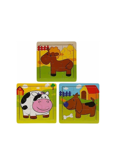 S00002907 Wooden Puzzle Anımals 9 Pcs 3 Ast