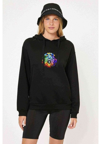 Muse The Resistance Baskılı Siyah Kadın Kapşonlu Sweashirt (528703887)