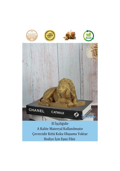 Dekoratif Biblo Yeleli Aslan Heykel El Yapımı Hediyelik Süs Eşyası Model Aslan3 - Altın