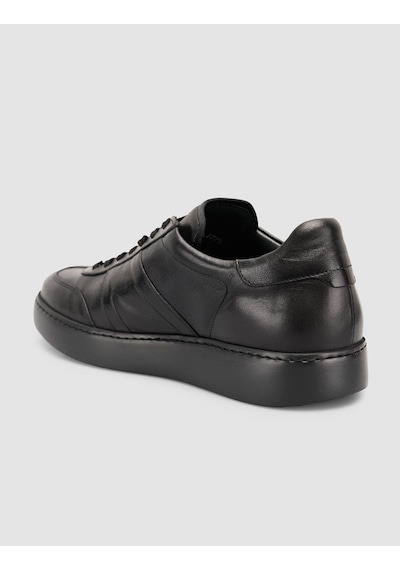 %100 Deri Bağıcıklı Siyah Erkek Sneaker Siyah