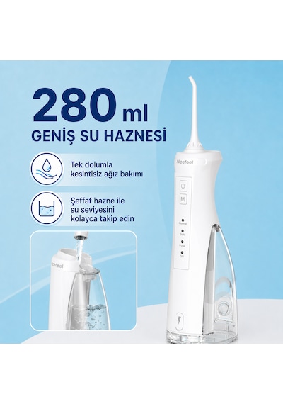 Npo Nicefeel Fc5610 Şarjlı Taşınabilir Ağız Duşu 4 Modlu 280 Ml Ipx7 Diş Teli Ve Protez Bakımı Beyaz