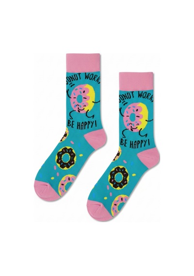 Carnaval Socks Donut Worry Be Happy Desenli Renkli Soket Çorap Çok Renkli