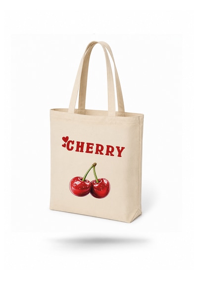 Lunora Collection Cherry Kiraz Baskılı Körüklü Kanvas Bez Çanta Ham Renk