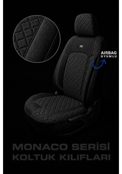 Vw Golf 7 Kasa 2013-2020 Uyumlu Monaco Serisi Eviza Deri Detaylı Siyah Koltuk Kılıfı