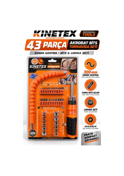 43 Parça Akrobat Bits Tornavida Seti 300 Mm Esnek Uzatmalı Lokma Ve Uç Seti