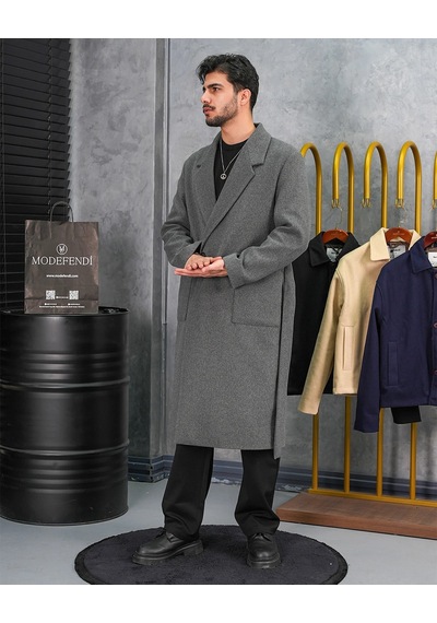 Modefendi %60 Yün Oversize Torba Cep Yüksek Kalite Oversize Kaban Antrasit