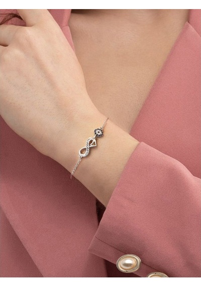 Brezza Lusso Jewelry Gümüş Taşlı Sonsuzluk Ve Göz Bileklik Kalpli Gümüş Kadın Bileklik