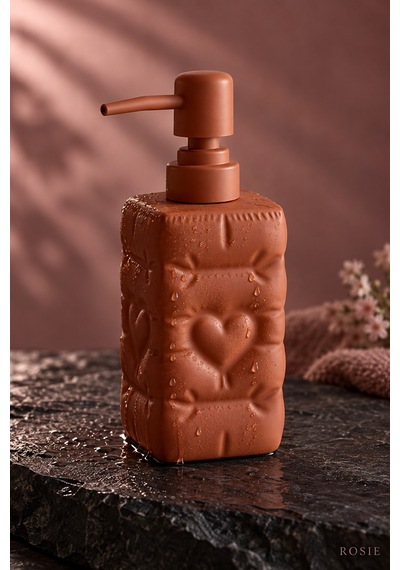 Rosıe Kiremit Renk Kalp Dokulu Kare Seramik Sıvı Sabunluk 350 Ml Karışık
