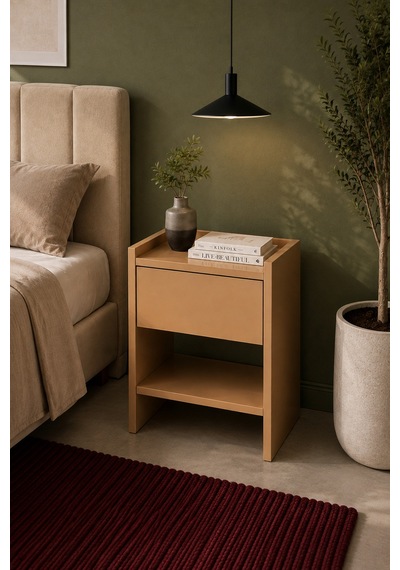 Home Keto Tek Çekmeceli Komodin 38x52x40 Cm Modern Tasarım Bej - 914411036 Bej