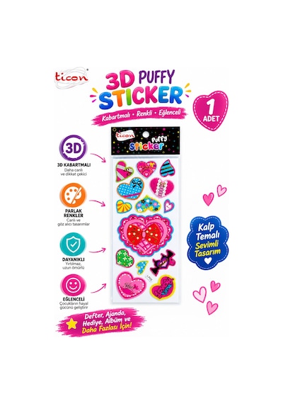Ticon 3d Puffy Sticker Kabartmalı Renkli Çıkartma Karışık Desenli 1 Adet Diğer