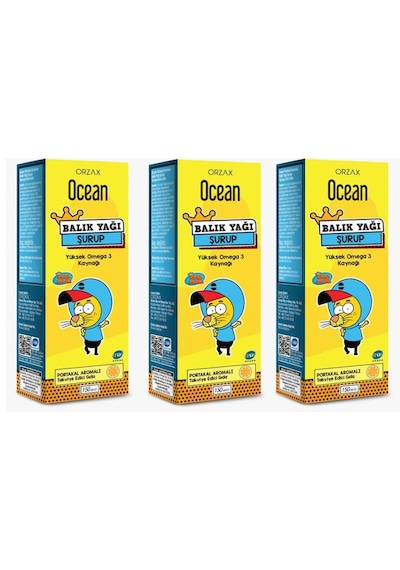 Ocean Balık Yağı Şurubu Portakal Aromalı Kral Şakir 150 ML 3 Adet