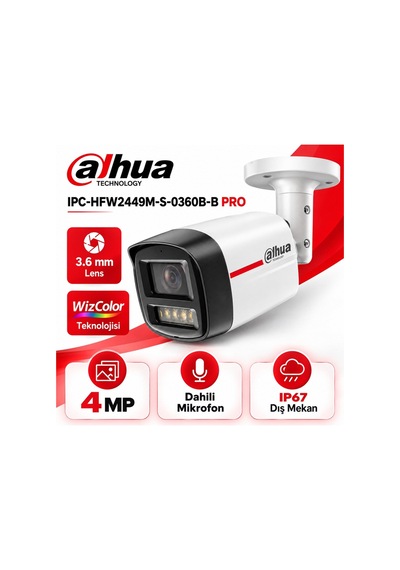 4mp 3.6mm Wizcolor Dahili Mikrofonlu Poe Ip Bullet Kamera