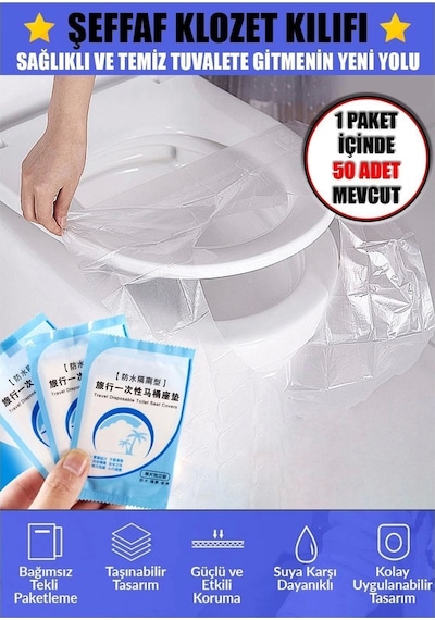 Şeffaf Klozet Kapağı Kılıfı 25 Adet Diğer