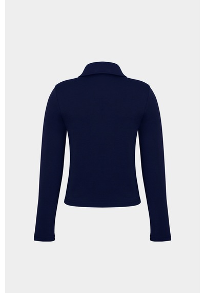 Açelyaokcu Premium Polo Yaka Vatka Detaylı Pamuklu Fit Tişört Lacivert
