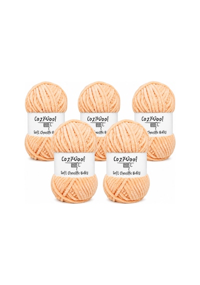 Kadife İp Soft Chenille Bulky 5'li Paket 5x100 Gr 120 Mt El Örgü İpi Somon - 875823131