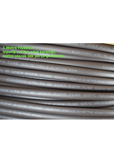 1 Metre 6,4mm Siyah Isı İle Daralan Makaron Kablo Izolasyon