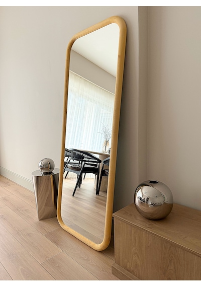 Doğal Ahşap Çerçeveli 180x70 Cm Naturel Ayaklı Boy Aynası
