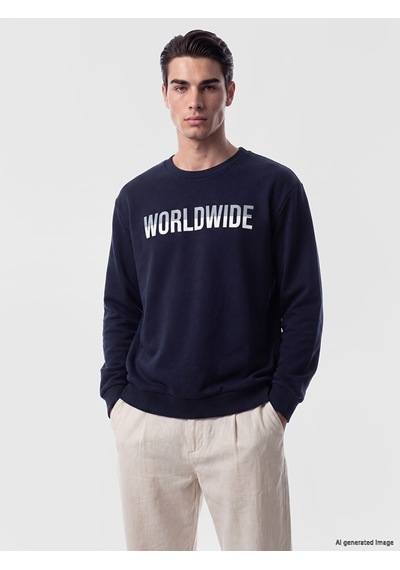 LC Waikiki Lc Waıkıkı Lacivert Bisiklet Yaka Baskılı Erkek Sweatshirt