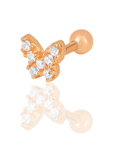 Gümüş Rose Zirkon Taşlı Kelebek Modeli Tragus Helix Piercing Küpe Gümüş