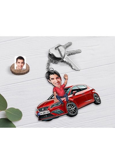 Kişiye Özel Bay Seat Leon Kırmızı Figürlü Plakalı Ahşap Karikatür (476912948)