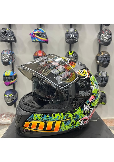 Mts M-801 Snake Full Face Kask Azure Turuncu - Siyah