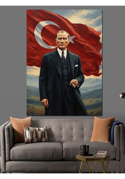 Ahşap Tablo Atatürk Türk Bayrağı Lider