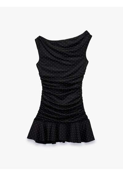 Koton Kayık Yaka Kolsuz Bodycon Drapeli Taşlı Mini Abiye Elbise Siyah 6sak80068fk Siyah