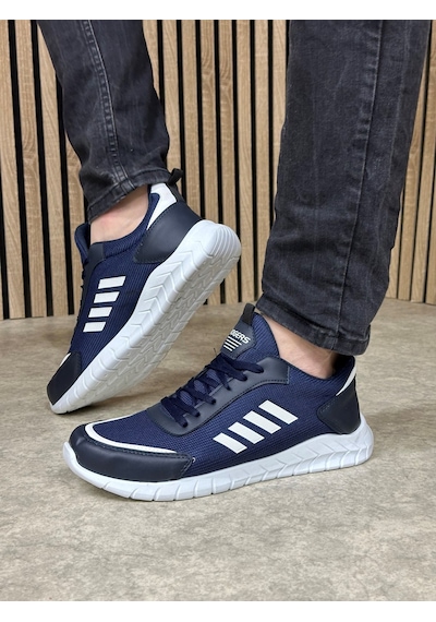 Günlük Erkek Sneaker Fileli Bağcıklı Rahat Esnek Dikiş Detaylı Yürüyüş Spor Ayakkabı 1453 Lacivert
