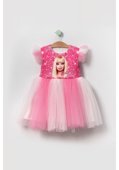 Miniğimin Cicileri Barbie Tül Kız Çocuk Elbise - Pembe