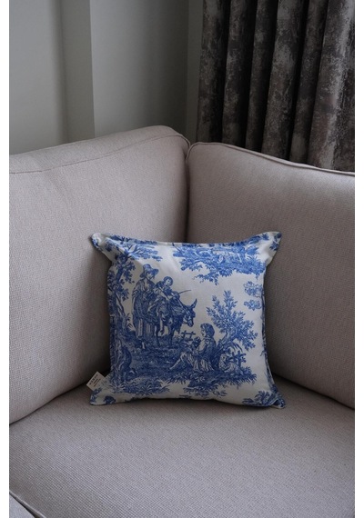 Mavi Vintage Desenli 45x45 Dekoratif Yastık Kılıfı Mavi - 693923659 Mavi