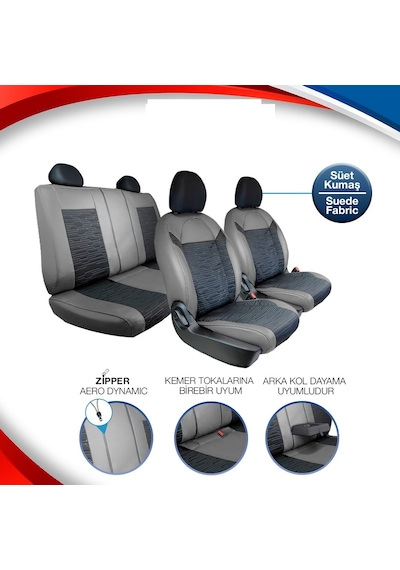 Ford C-max 2+1 Yarı Deri Oto Koltuk Kılıfı Ön Arka Set Gri Siyah Şhn