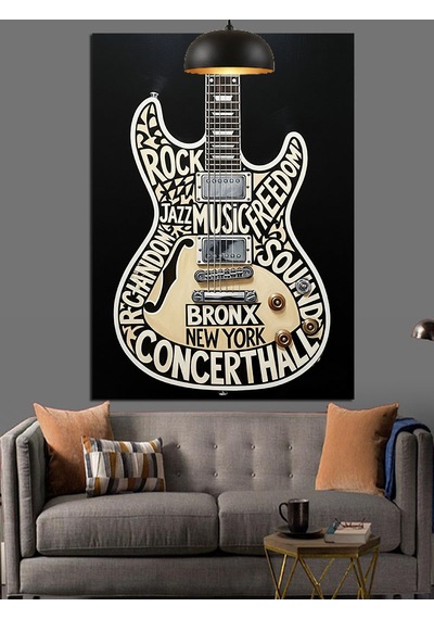 Klasik Gitar Soyut Çizim Dekoratif Kanvas - Mdf Ahşap Tablo