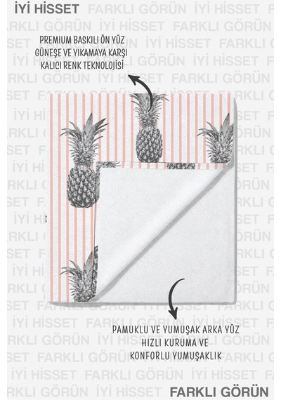 Flamingo Ananas Çizgili Plaj Havlusu - Tropikal Modern Pembe Marine Hızlı Kuruyan Mikrofiber Havlu Köpük Bahçe
