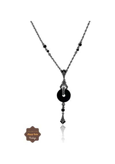 Oniks Taşlı Halka Tasarım Markazit Taşlı Gümüş Kadın Gerdanlık 201024262 Gümüş