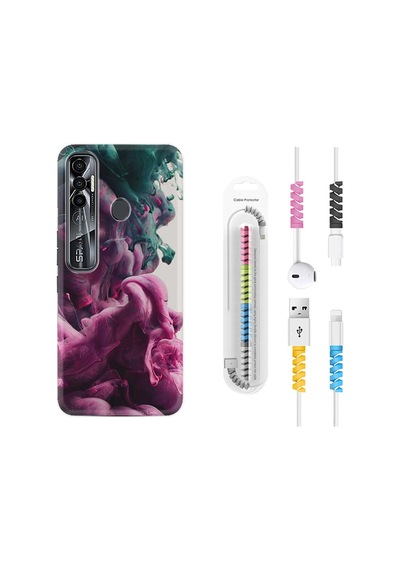 Tecno Spark 7 Pro Kılıf Kablo Koruyuculu Pink Green Cloud 1306