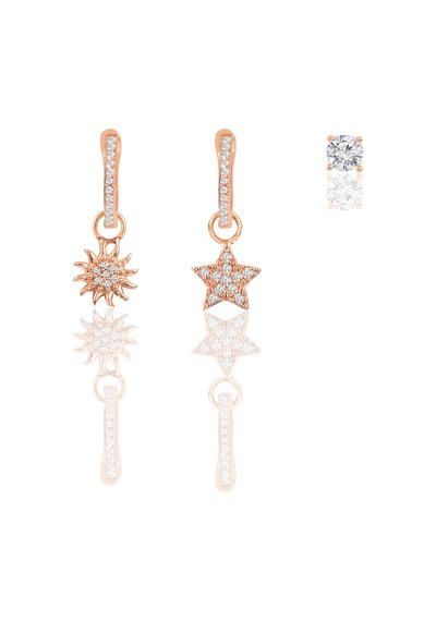 Gümüş Rose Zirkon Taşlı Yıldız, Güneş Ve Tektaşlı Kombin Küpe