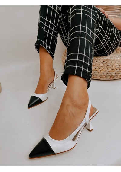 Ervanın Butiği Beyaz Siyah Deri Jake Maskelet Detay Kadın Açık Stiletto-3635