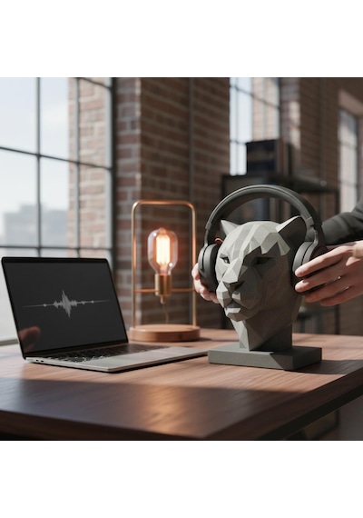 Happy3dworld Kaplan Figürlü Kulaklık Standı, 3d Baskı Low Poly Masaüstü Dekor