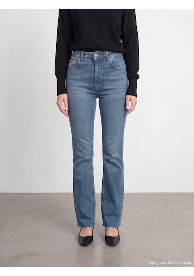 Dilvin 72376 Likralı Flare Jean Mavi