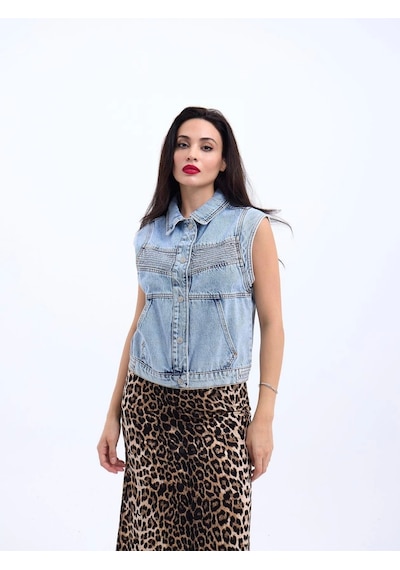 Defymoda 6779 Kot Yelek-mavi Mavi