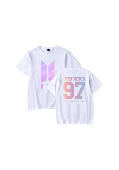 Unisex Beyaz Bts Rap Monster Tişört Ön Arka Baskı Beyaz