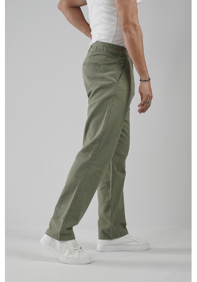 Baggy Fit Kalıp Pamuklu Keten Pantolon Haki