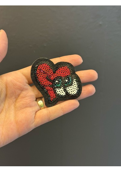 Ütü İle Yapışan Payetli Kalpli Göz Arma Dikiş Aplike 7x6 Cm
