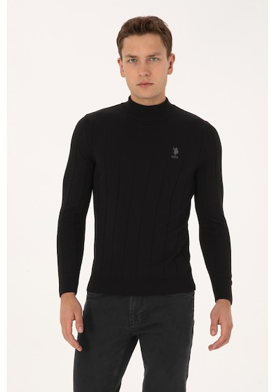 U.S. Polo Assn. Erkek Slim Fit Boğazlı Yaka Siyah Kazak 50315019-VR046