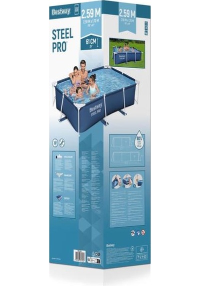 Bestway 56403 Steel Pro Dikdörtgen Yerüstü Prefabrik Havuz 2,59 M X 1,70 M X 61 Cm