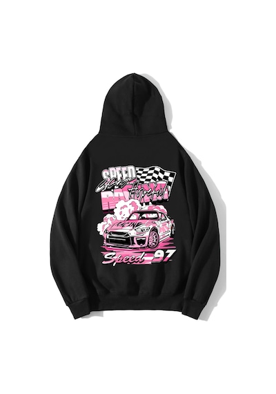 Brz Collection Unisex Oversize Racing Car Speed 97 Hoodie Siyah